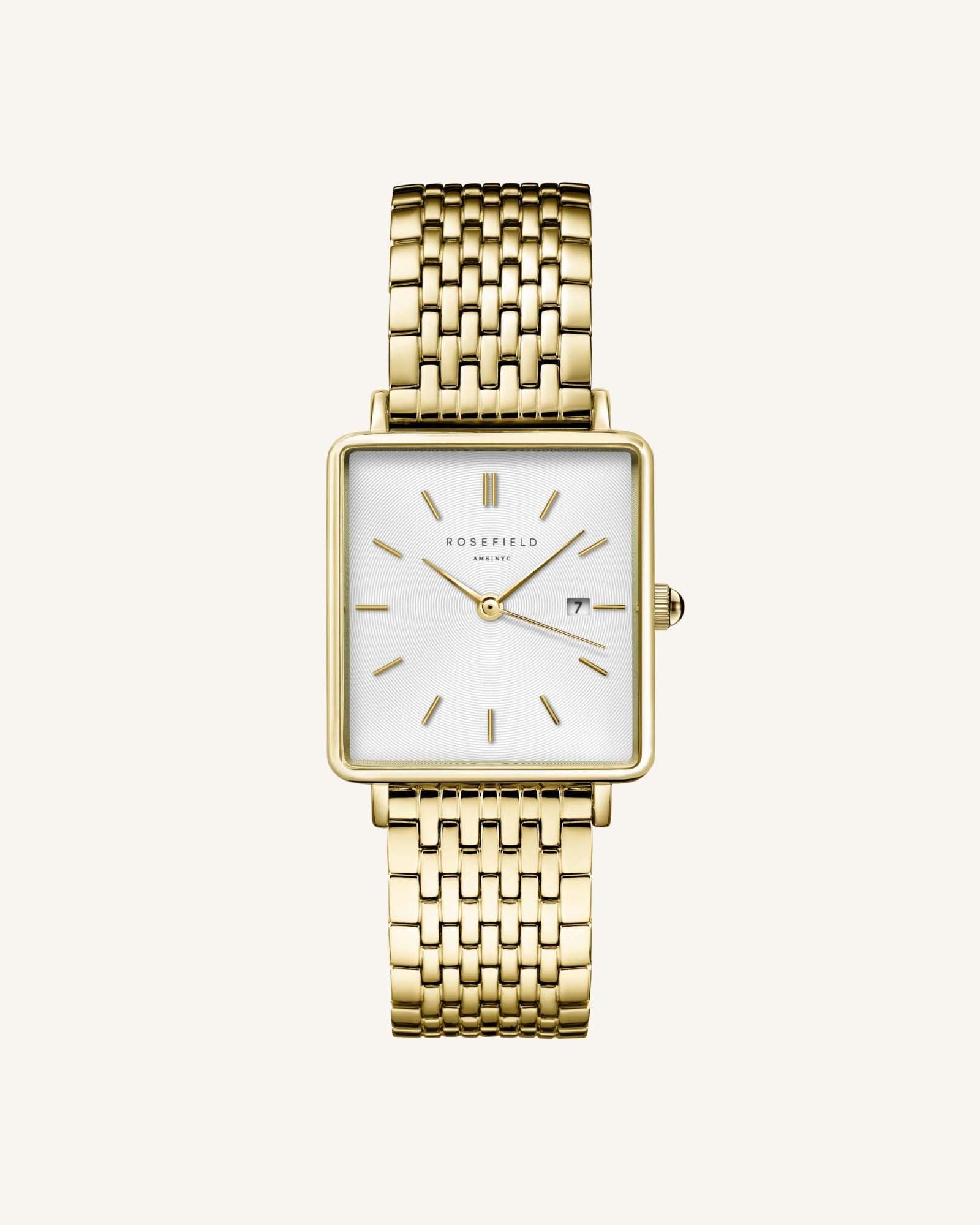 Rosefield Femme Montre The Boxy: Or 26 * 28mm Boîtier Carré Avec Cadran